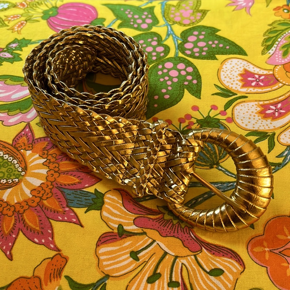 Vintage gold braid disco belt, disco style, braided belt